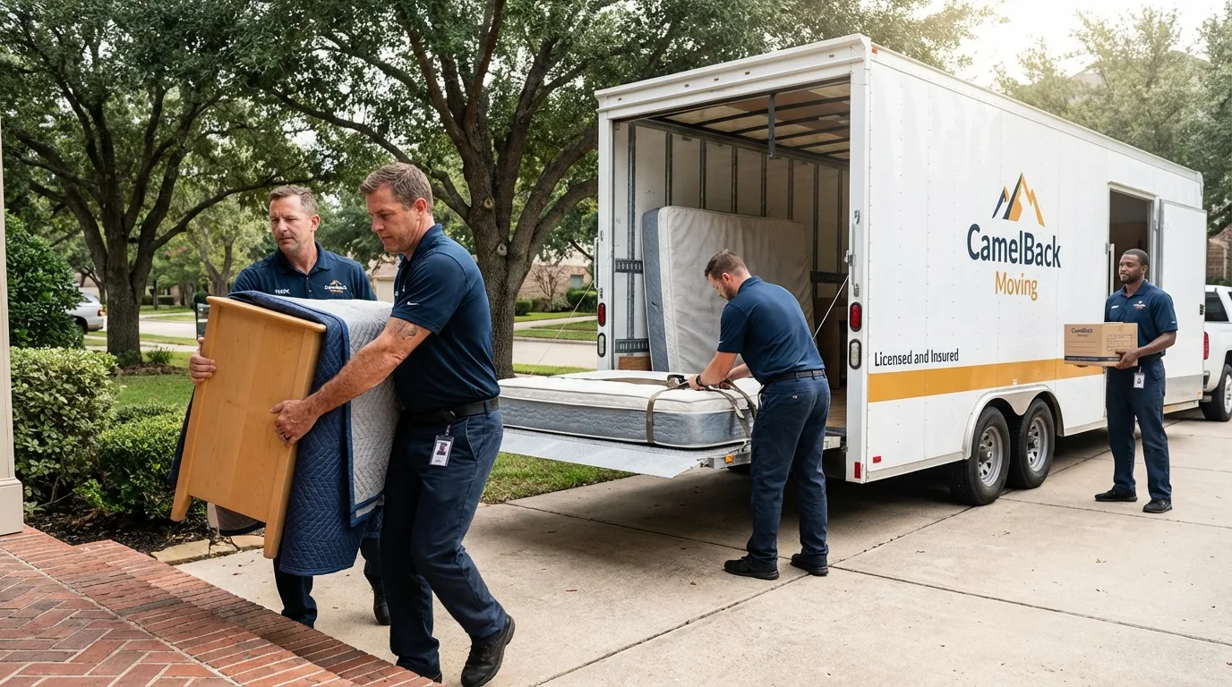 Crew loading residential truck for cross-state move from Sodus, NY